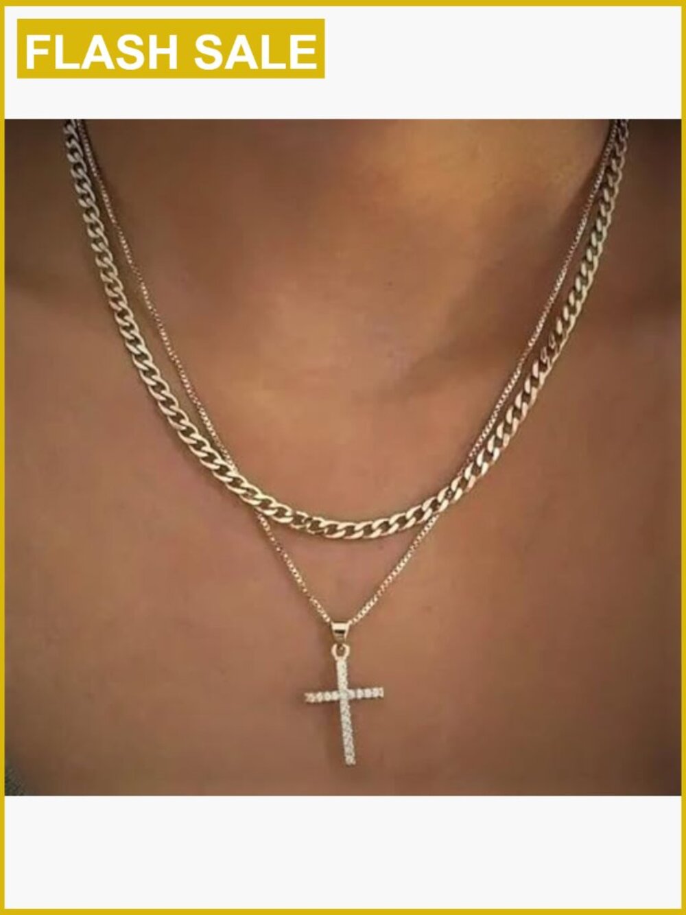 Stackable Layered Cross Necklace Set Dainty Gold Pendant CZ Jewelry Gift - Picture 5 of 7